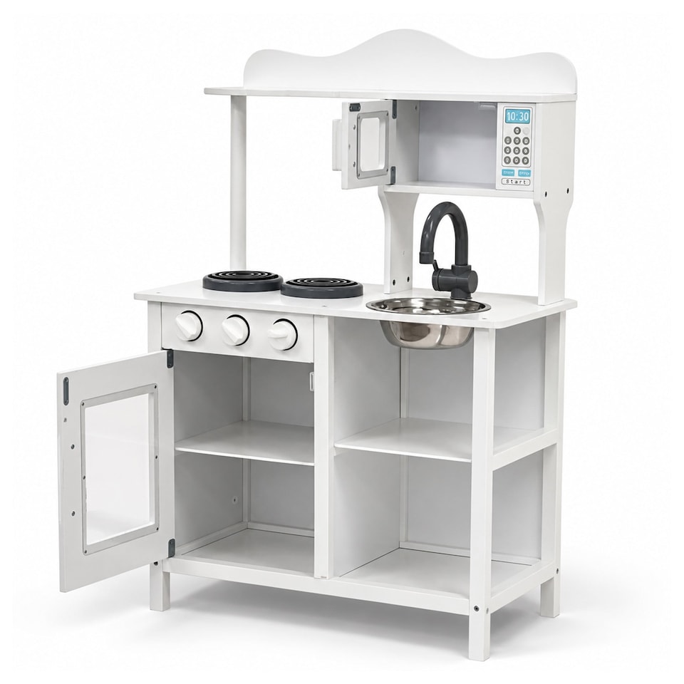 image 1 of Childrens Kids Roleplay Wooden Play Kitchen Cooking Playset with Utensils