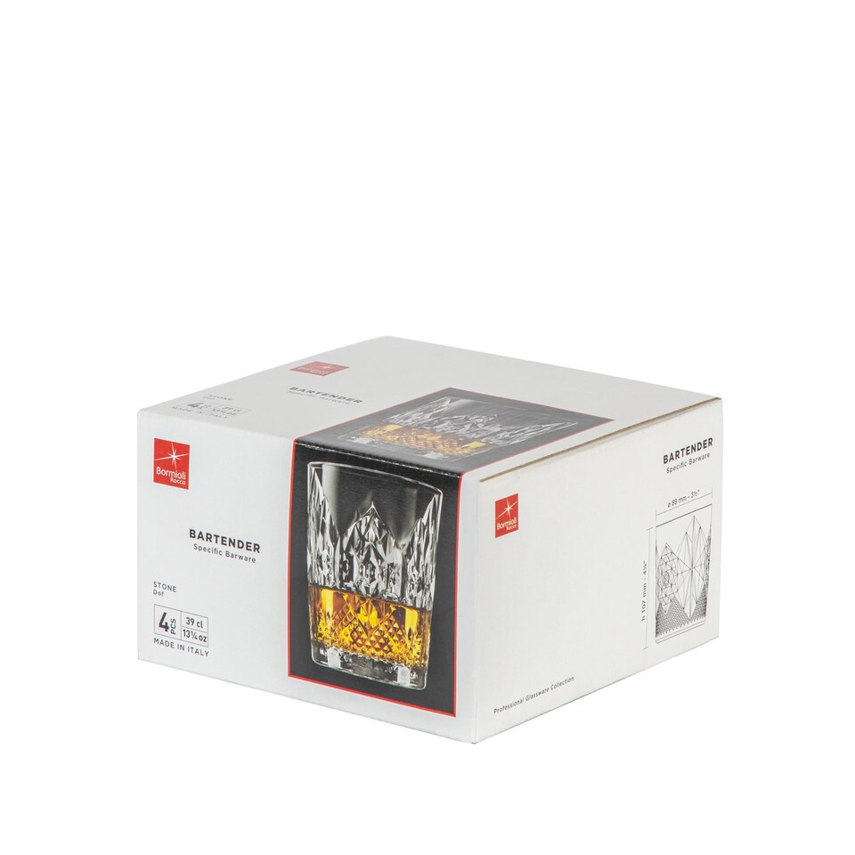 image 1 of Bormioli Rocco Bartender Stone Double Whisky Glasses - 390ml - Pack of 4 | Clear | Clear