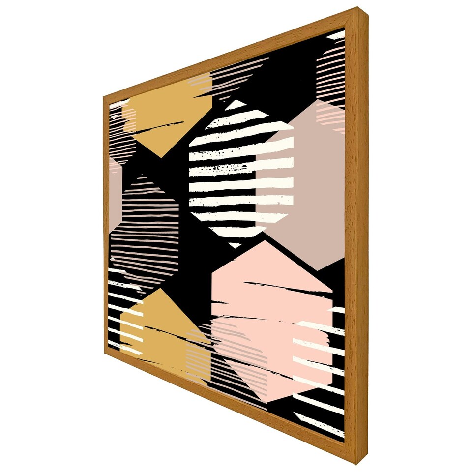 image 1 of Yellow, white & pink hexagons (Picutre Frame) Brown | Oak | XS