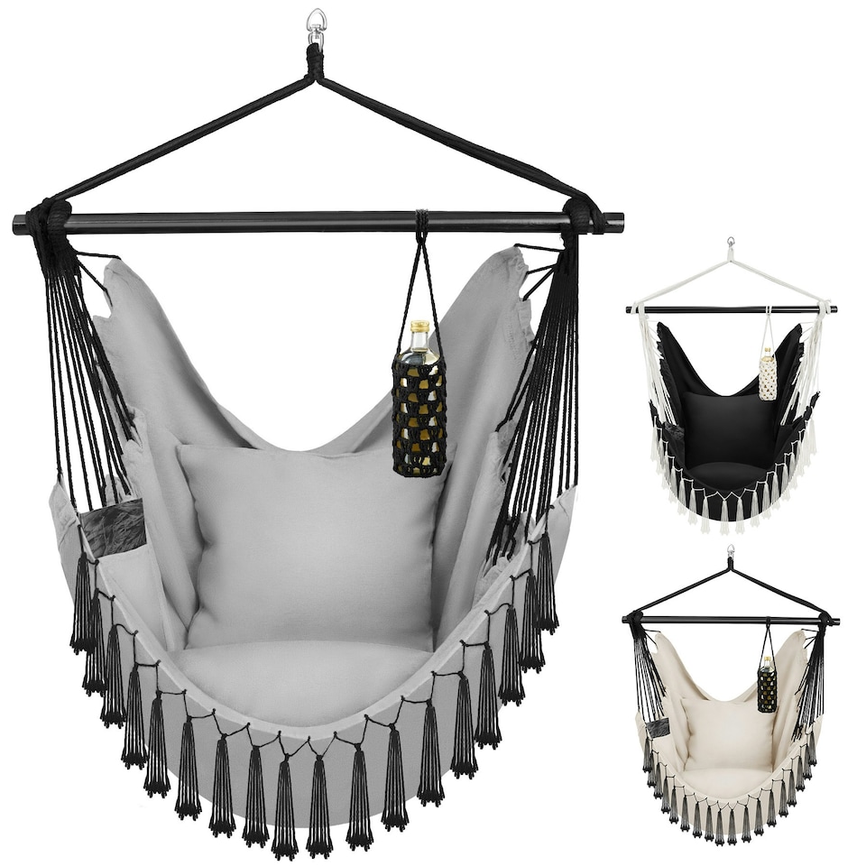 image 1 of Hanging Chair Malika, Boho Style, Load Capacity 150kg | Grey | grey | One Size | 1