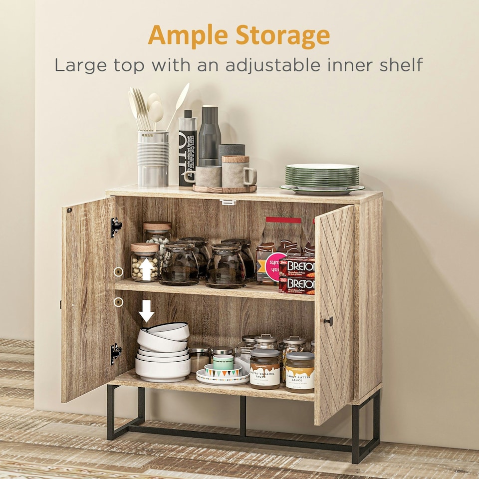 image 1 of HOMCOM Embossed Arrow Storage Cabinet w/ Adjustable Shelf Metal Frame Handles