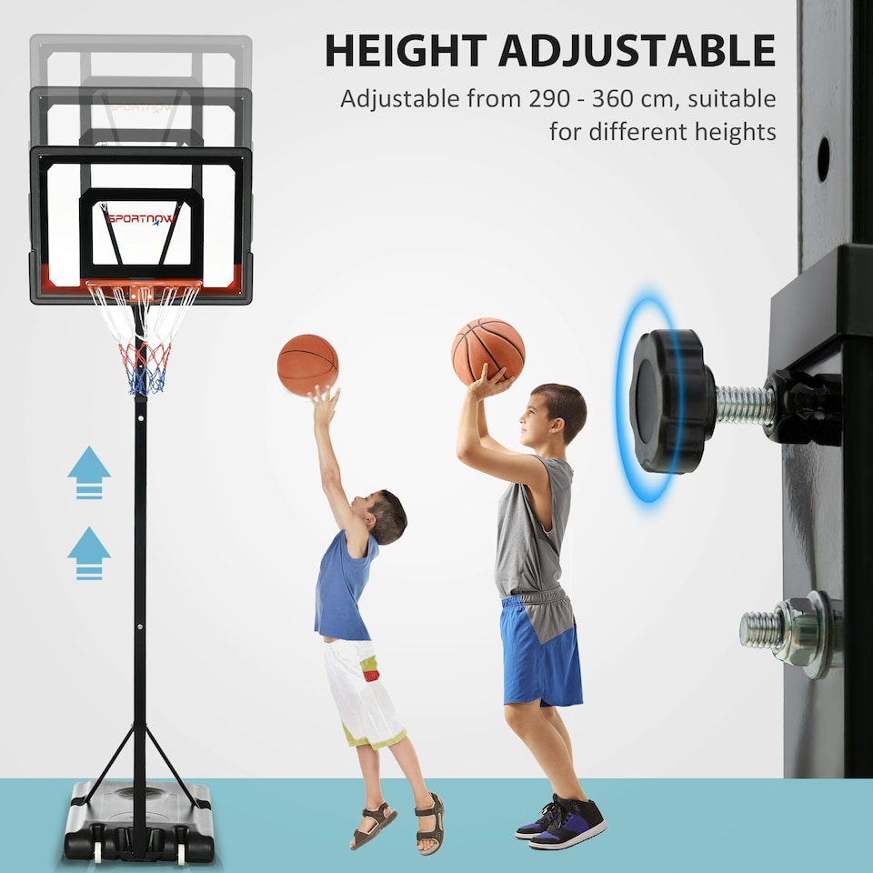 image 1 of SPORTNOW 2.6-3.1m Basketball Hoop and Stand w/ Weighted Base, Wheels, Black
