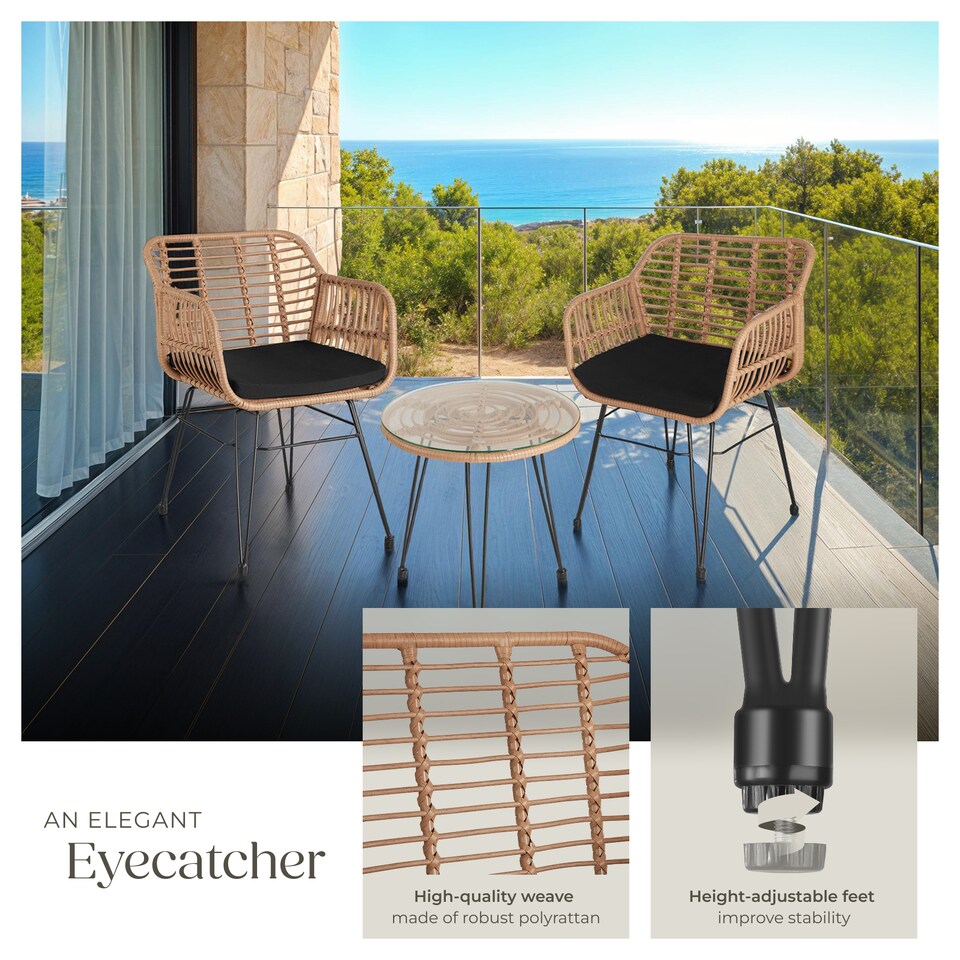 image 1 of Garden Table and Chairs Molfetta - 2 person bistro set, weather and UV-resistant | Cream | nature | 64,50 x 58 x 86,50 cm | 1