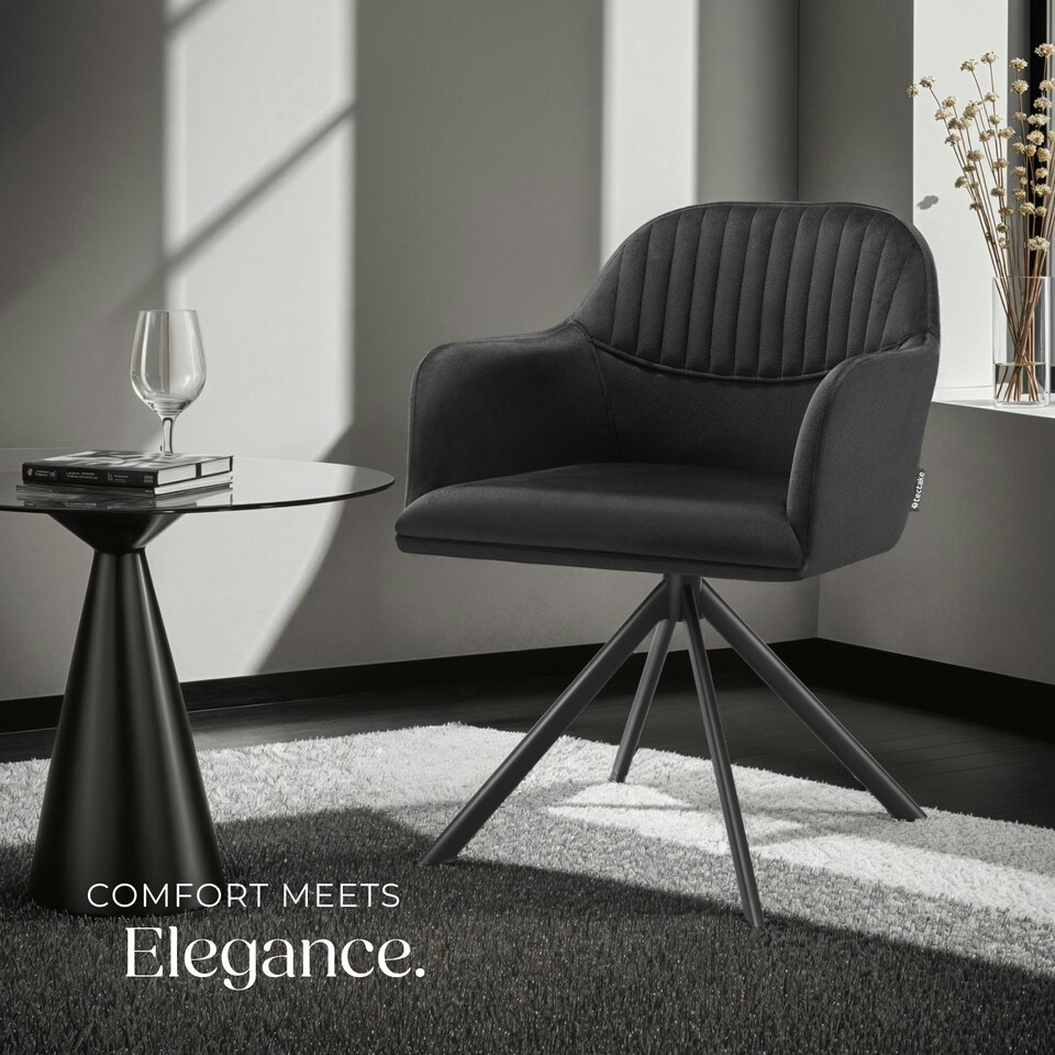 image 1 of Lounge Armchair Living Room Accent Chair 360 Swivel Slim Steel Legs Velvet Fabric - per piece Black | Black/Black