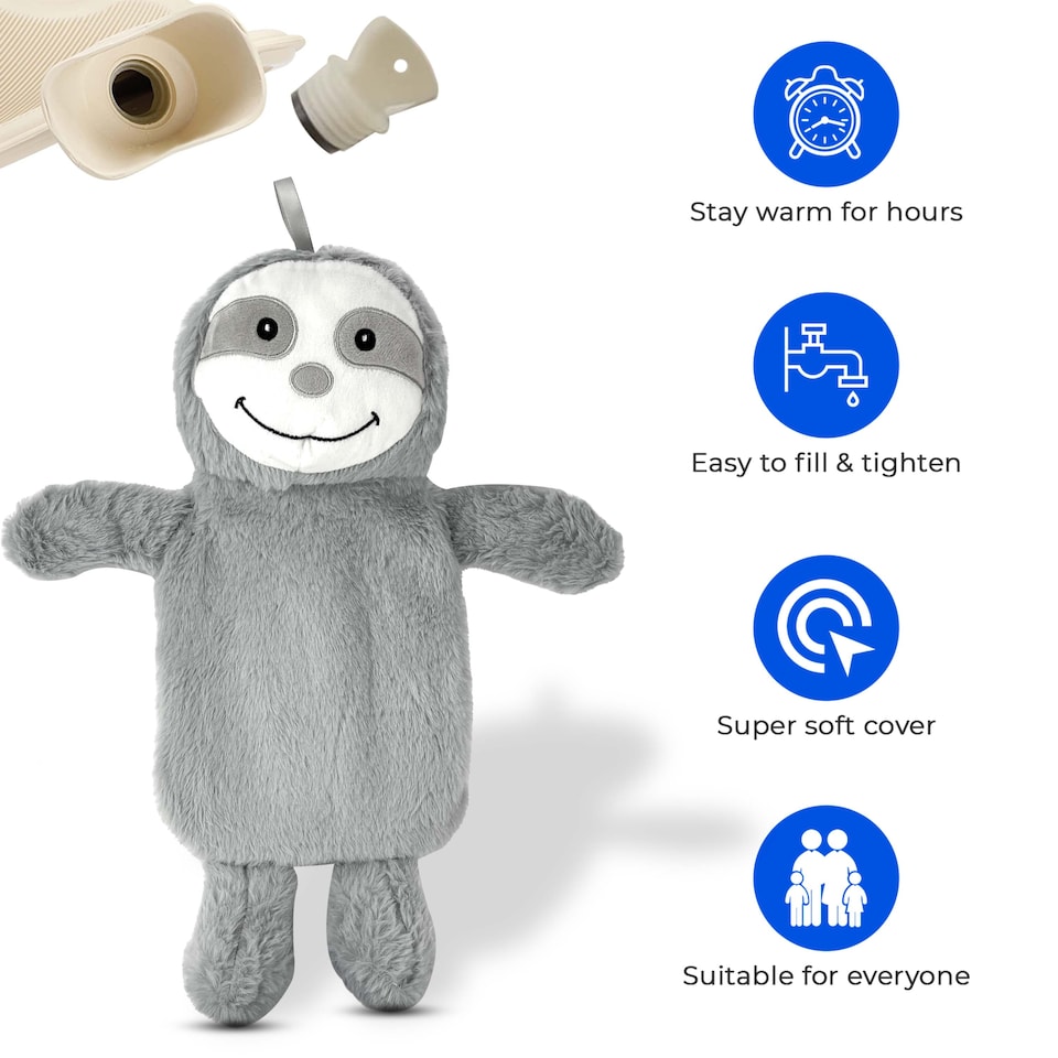 image 1 of Large 1L Natural Rubber Hot Water Bottle Warm Knitted Fleece & Faux Fur Cover