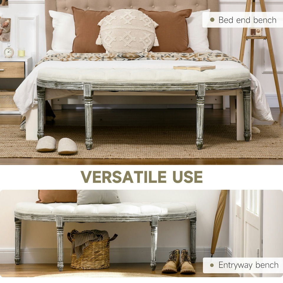 image 1 of HOMCOM Half-Circle End Bench Ottoman Footstool Button Tufting Padded