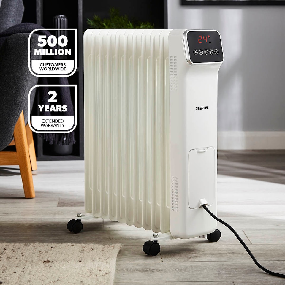image 1 of GEEPAS 11 Fin Digital Oil Filled Radiator Heater 2500W White
