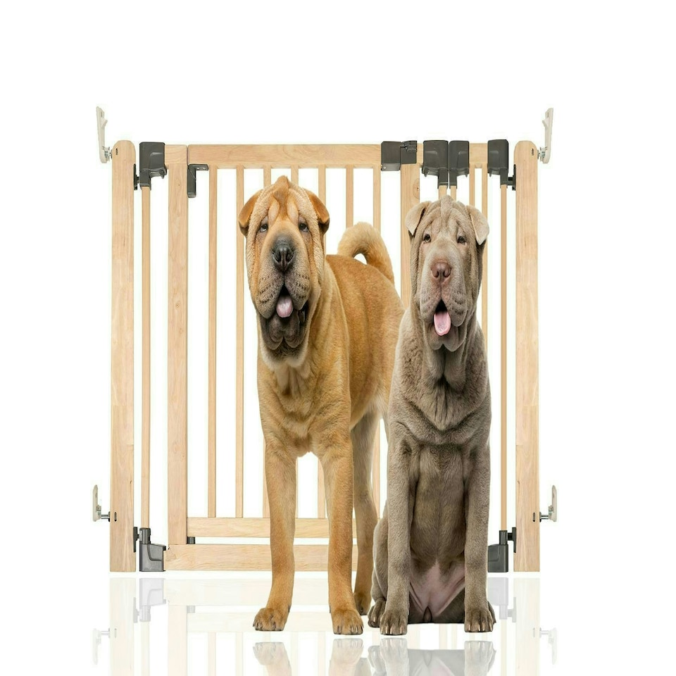 image 1 of Bettacare Wooden Multi Panel Flexible Pet Barrier, Natural Wood, up to 116cm Wide, Dog Barrier for Pets Dogs and Puppy Cream | Natural