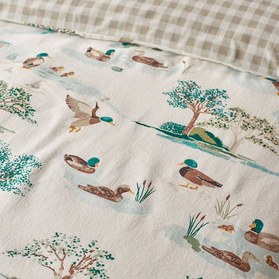 image 1 of Catherine Lansfield Brushed Mallards Cotton Reversible Duvet Cover Set