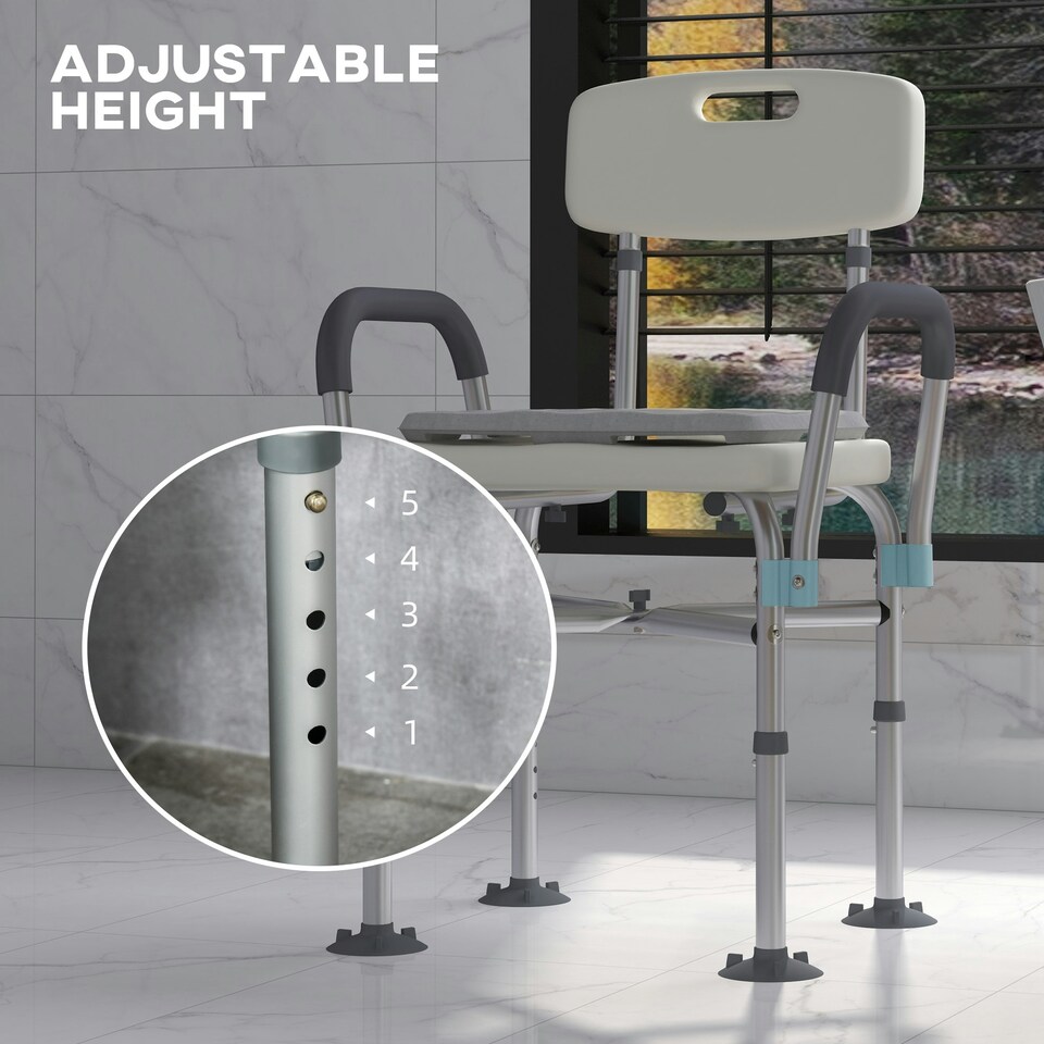 image 1 of HOMCOM Aluminium Shower Chair Adjustable Bath Stool for Senior Disabled Pregnant