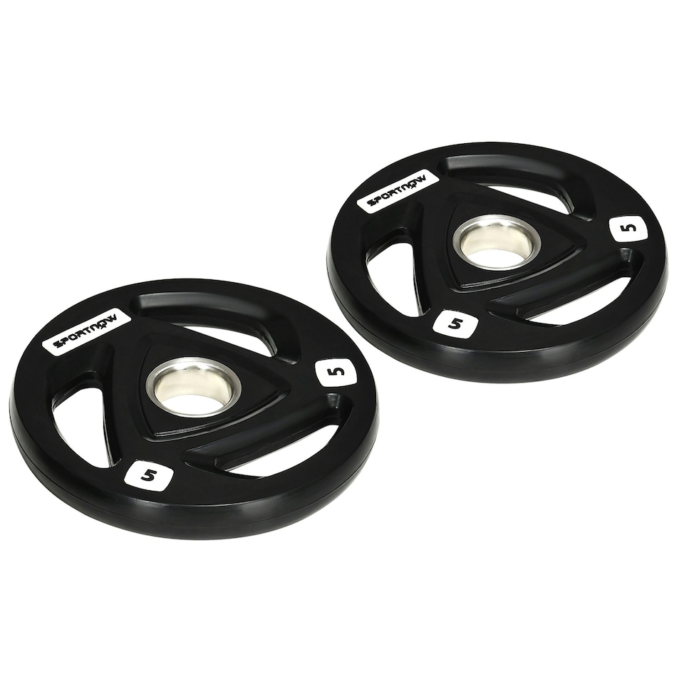 image 1 of SPORTNOW Two 5kg Olympic Weight Plates for Barbell, with Tri-Grips