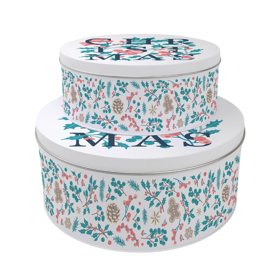 image 1 of Holly Tangle Round Christmas Cake Tin Set