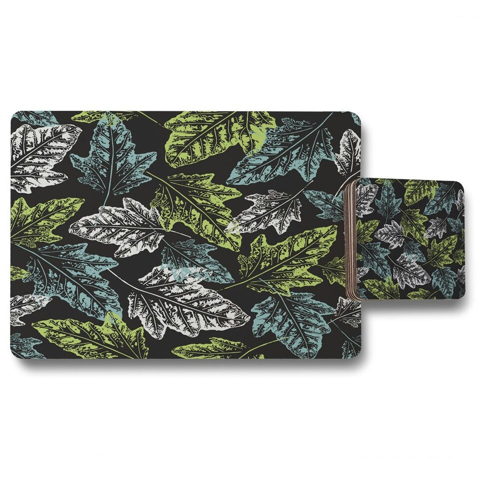 image 1 of Leaf Print on Dark Background (Placemat & Coaster Set)