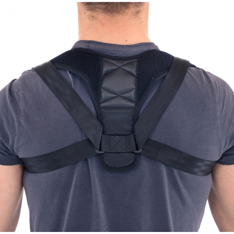 image 1 of Medium Sports Back Shoulder Neck Pain Relief Posture Brace Corrector | Black