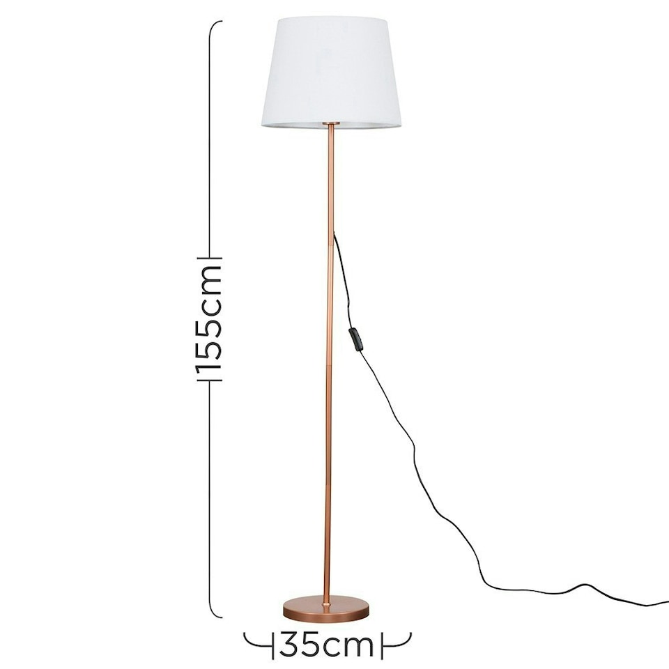 image 1 of ValueLights Charlie Copper Floor Lamp White Taper Shade & Bulb 