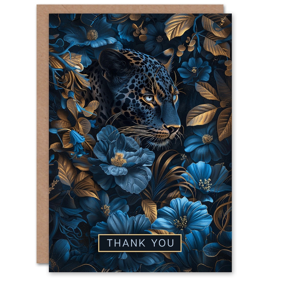 image 1 of Gold Nature Floral Jungle Woman Leopard Thank You Her Card