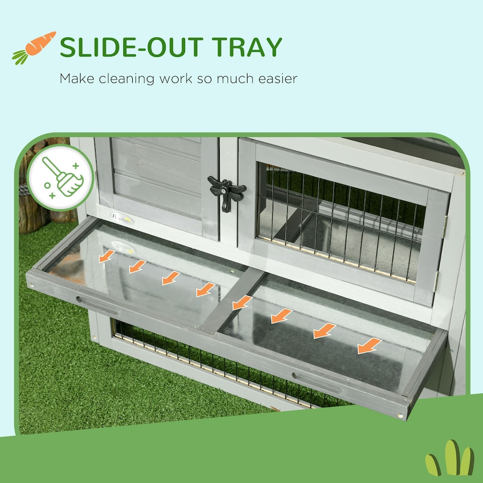 image 1 of PawHut Rabbit Hutch, Wooden Guinea Pig Hutch with Run & Tray, Grey