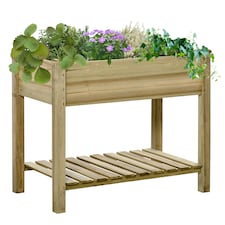 Outsunny Raised Garden Bed with Legs and Storage Shelf Elevated Wood
