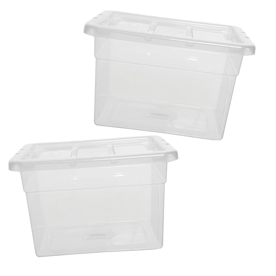 image 1 of 2 x Clear Plastic Stackable Transparent Storage Boxes 64 Litre Complete With Lids Clear