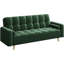 Yaheetech Velvet Convertible Sofa Bed | Green | Three Seater