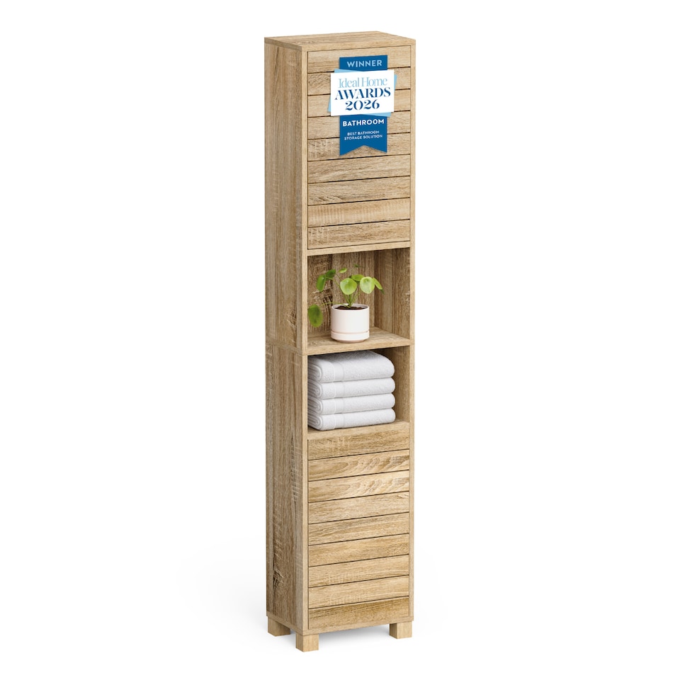 image 1 of VonHaus Chester Tall Bathroom Cabinet in Oak Effect