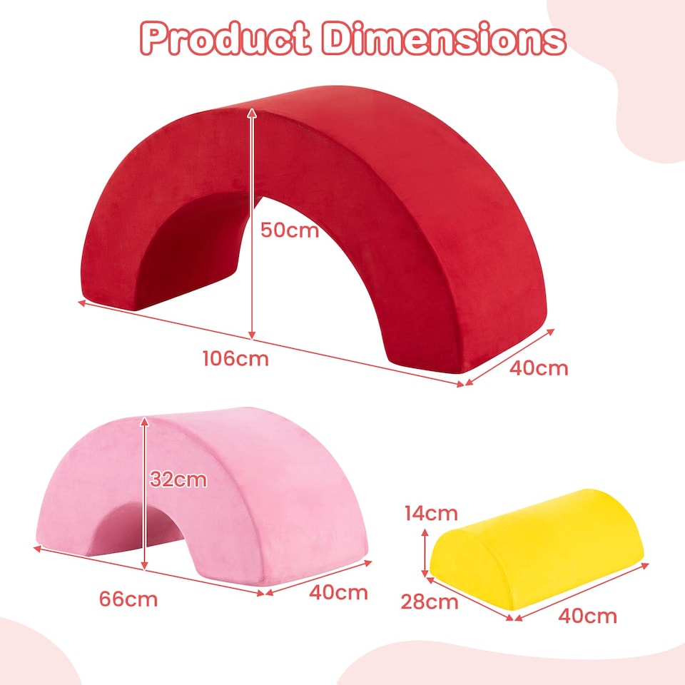 image 1 of COSTWAY 3 Piece Toddlers Climbing Toy Indoor Soft Play Equipment Playset-Red