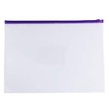 Pack of 12 A4+ Foolscap Clear Zippy Bags with Purple Zip