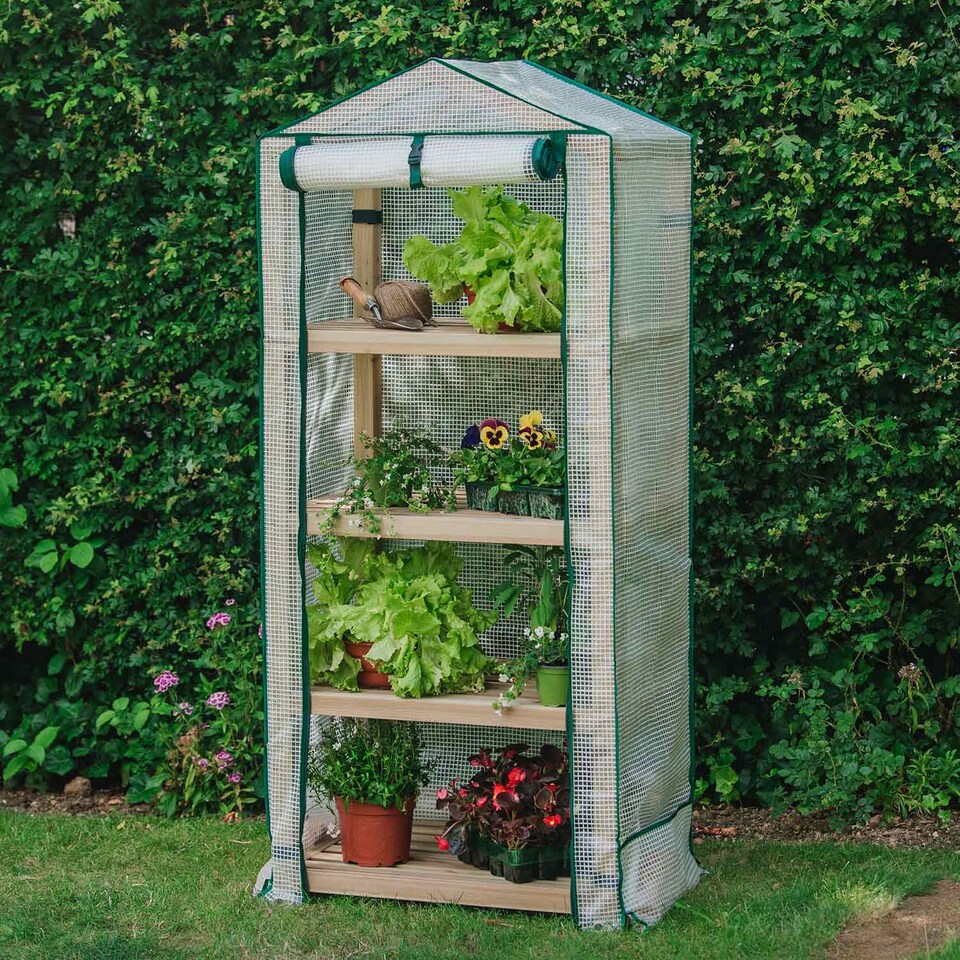 image 1 of Marshalls Garden Grow It Premium 4-Tier Wooden Growhouse | Green | White | 1 x Growhouse