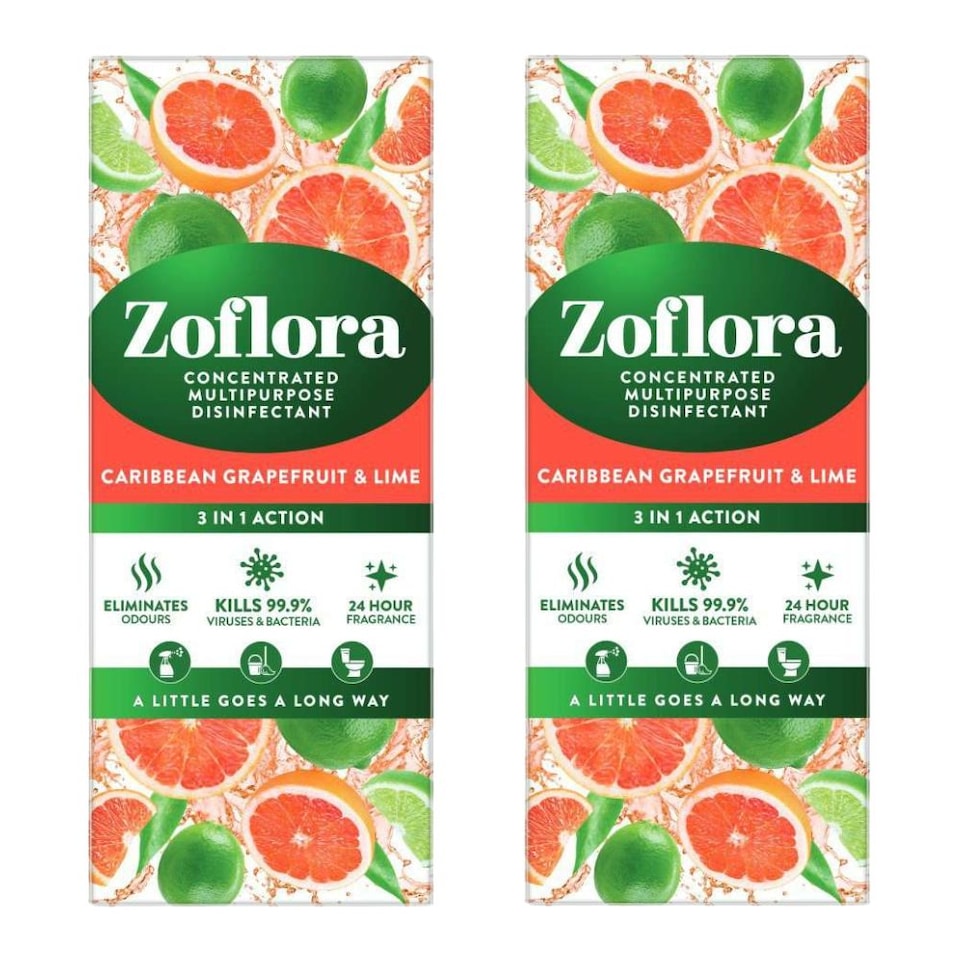 Zoflora Caribbean Grapefruit & Lime Disinfectant Concentrate 500ml Multipack 2