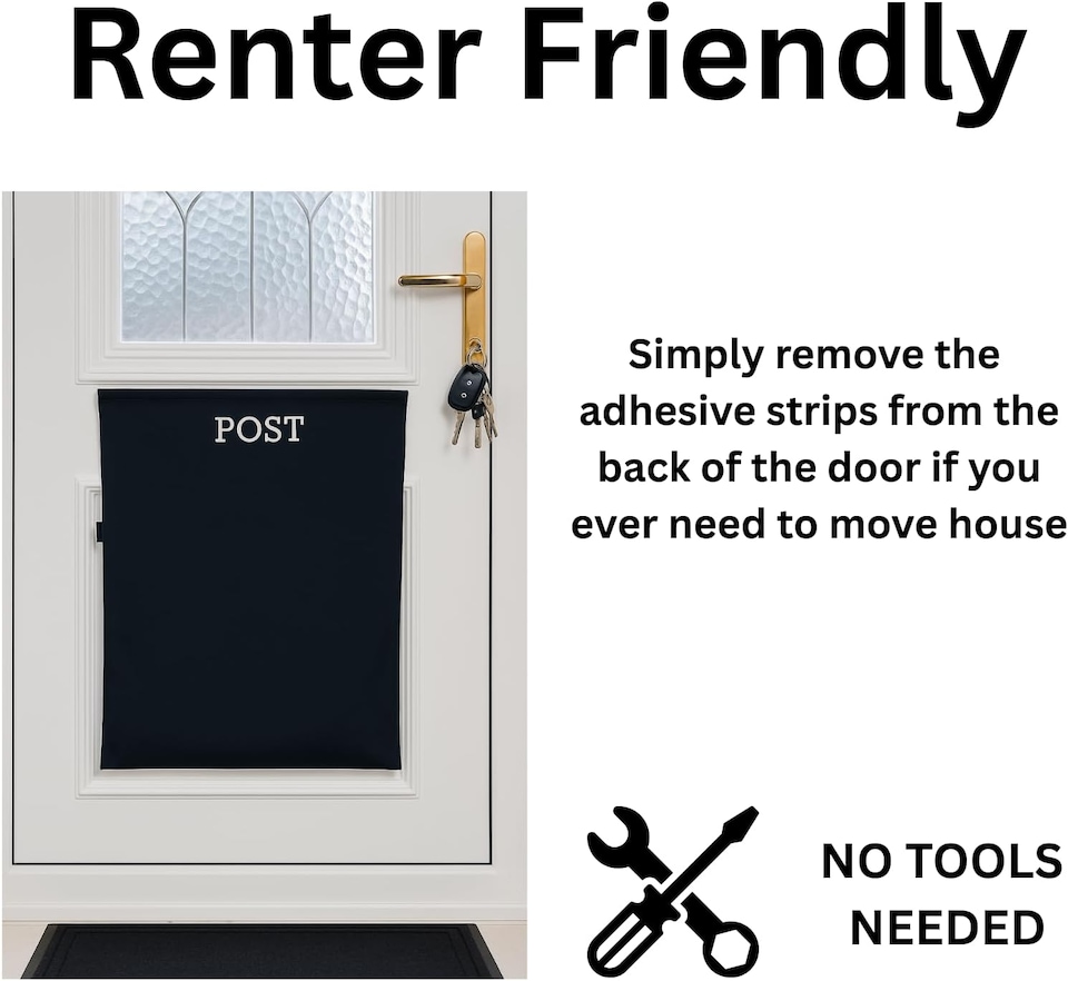 image 1 of Letter Box Catcher [Black] - Post Catcher for Letterboxes Indoor, No Tools or Screws Needed - 52 x 40 cm Dog Proof Mail Catchers Bag, Black Letter Box for Front Door