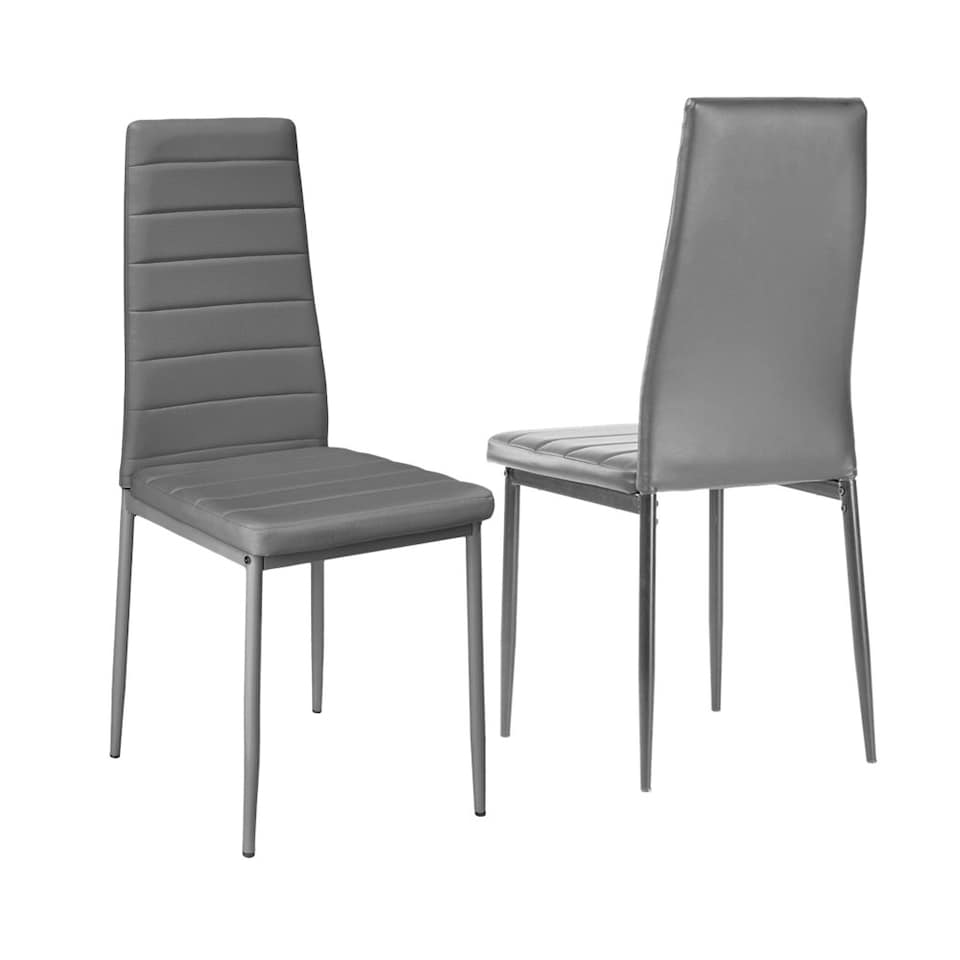 image 1 of Living and Home Set of 2 Faux Leather High Back Dining Chairs - Grey