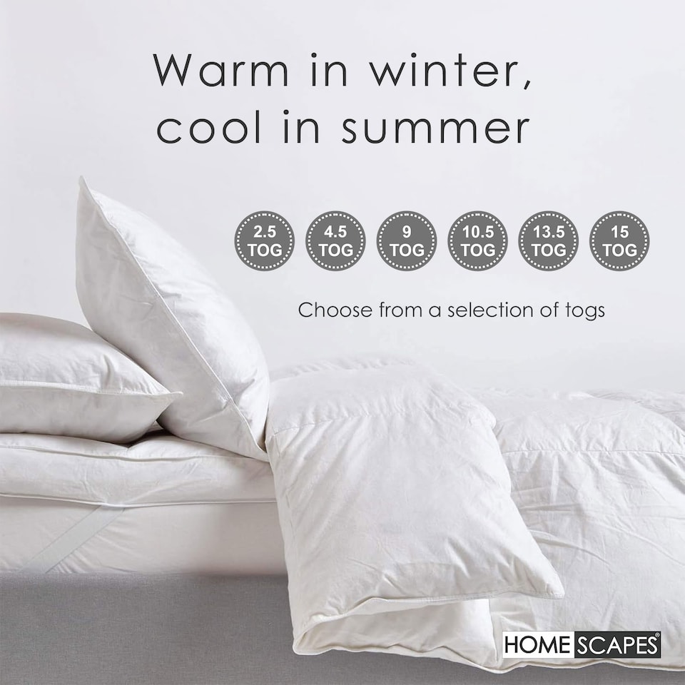 image 1 of Homescapes Goose Feather and Down 2.5 Tog Summer Duvet | White | 1