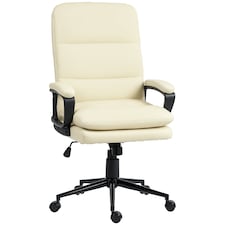 Vinsetto PU Leather Office Chair with Arm, Adjustable Height, Cream White Cream