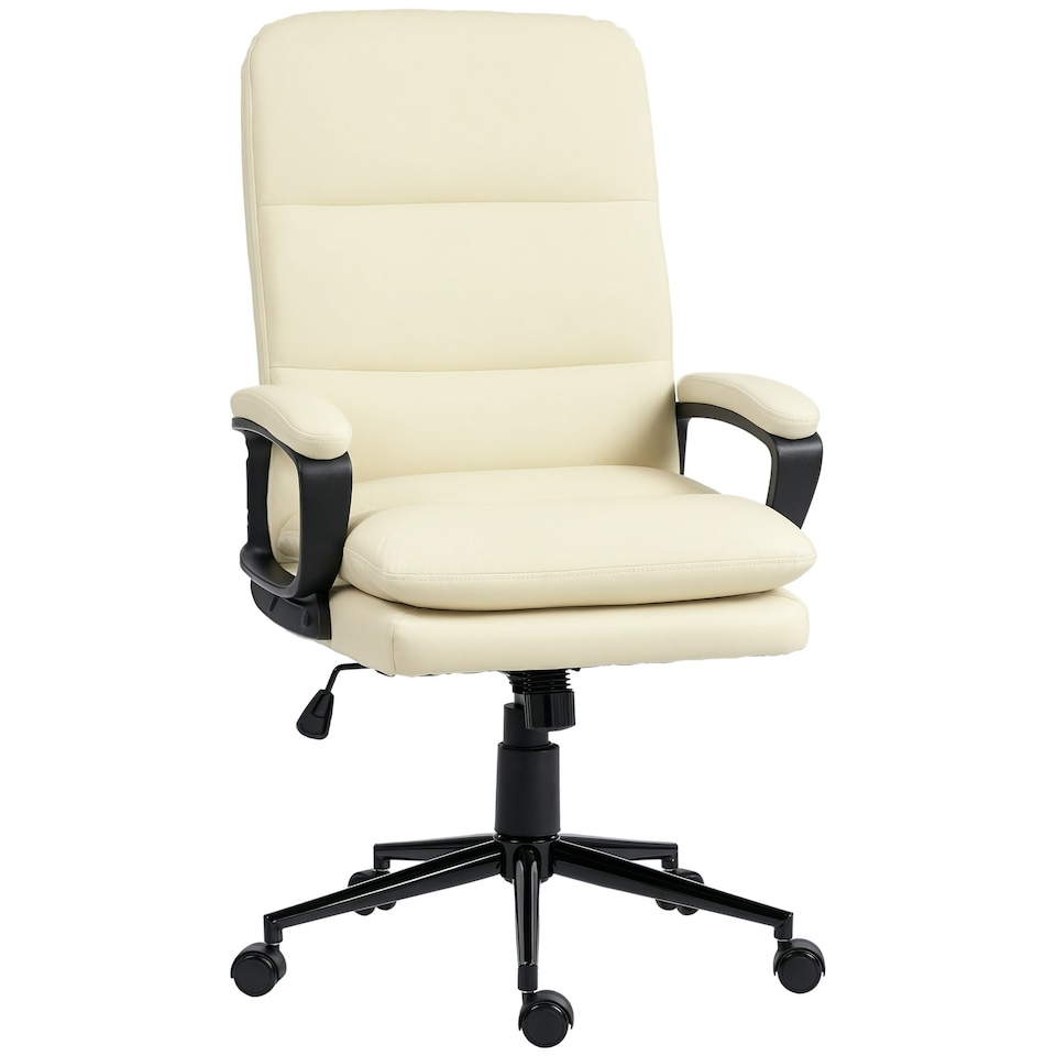 image 1 of Vinsetto PU Leather Office Chair with Arm, Adjustable Height, Cream White Cream