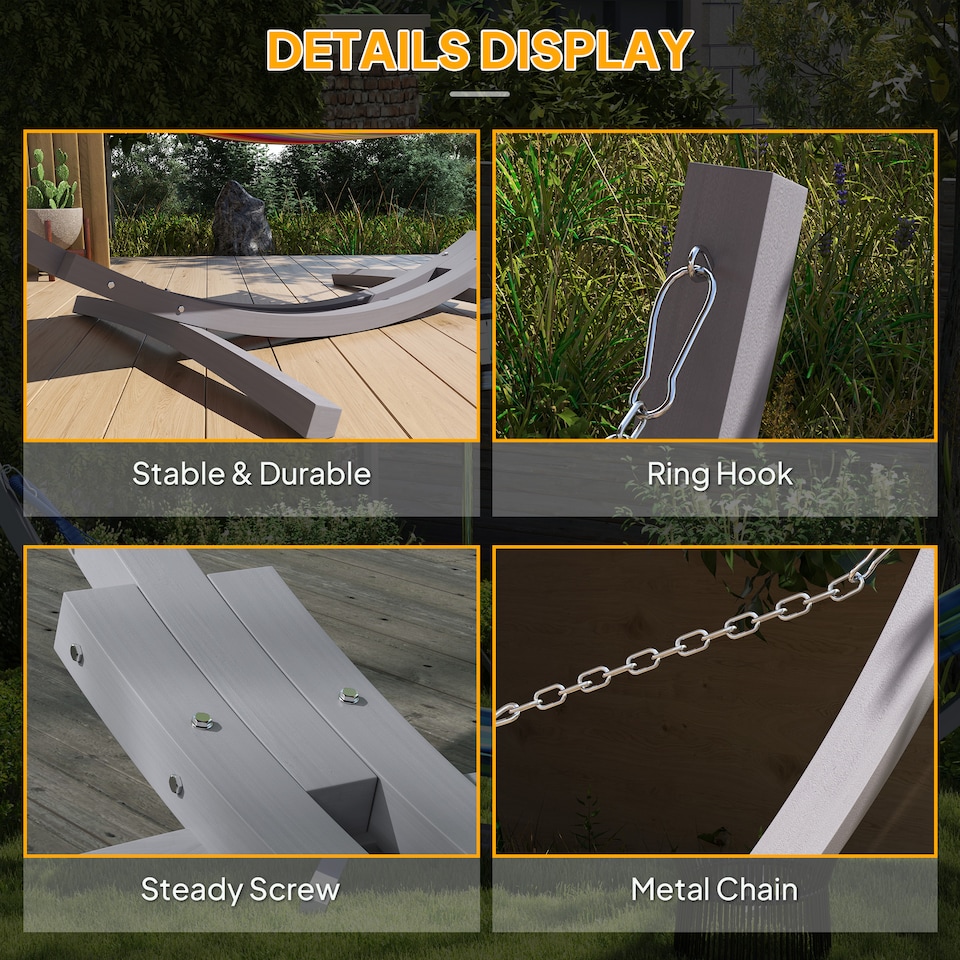 image 1 of Outsunny 3(m) Wooden Hammock Stand, 1 Person Hammock Frame with Chain and Safety Buckles, Pine Wood Arc Stand for Garden, Patio, Outdoor and Indoor, Grey | Grey | Grey