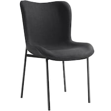Dining Chair Tessa - ergonomic high backrest, slim steel legs, soft fabric | Black | Woven fabric black/black | 1