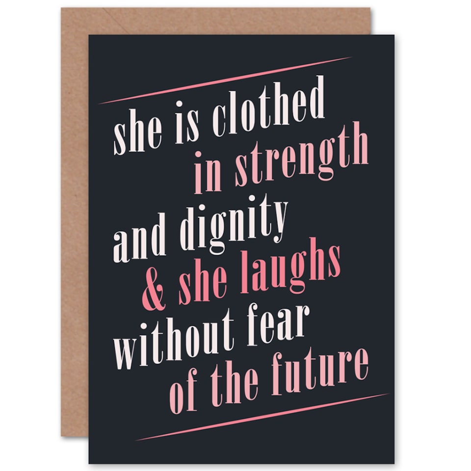 image 1 of Quote She Dressed Strength Dignity Laughs Greetings Card