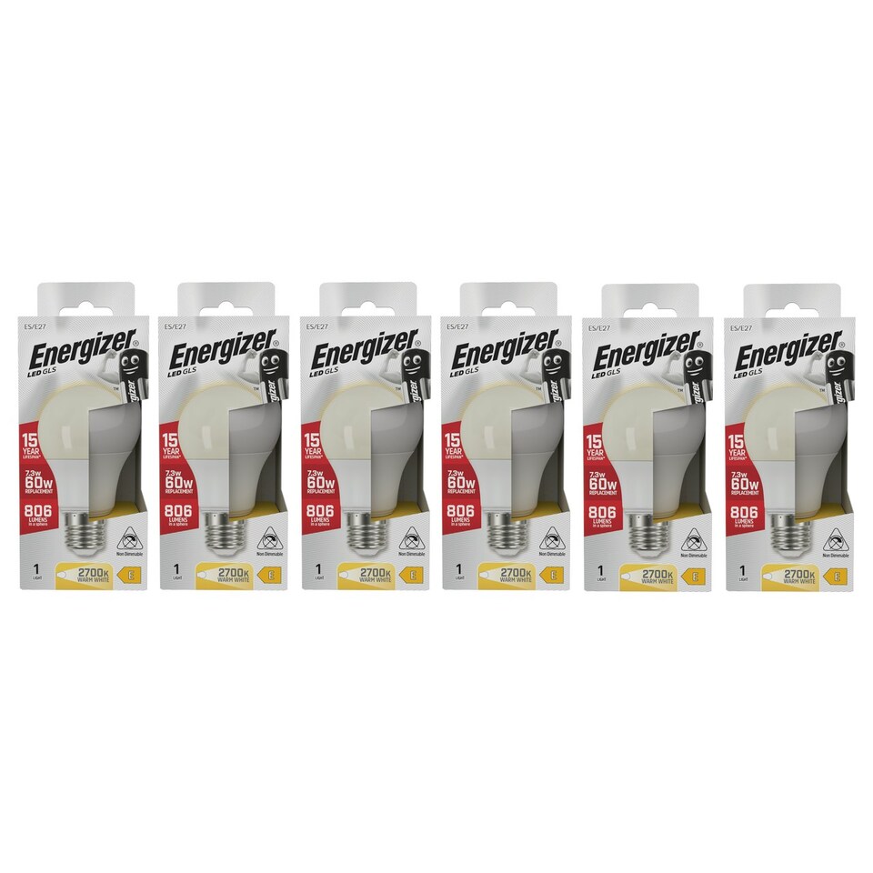 image 1 of Energizer LED GLS E27 806lm 7.3W 2700K (Warm White) Light Bulb - Pack of 6