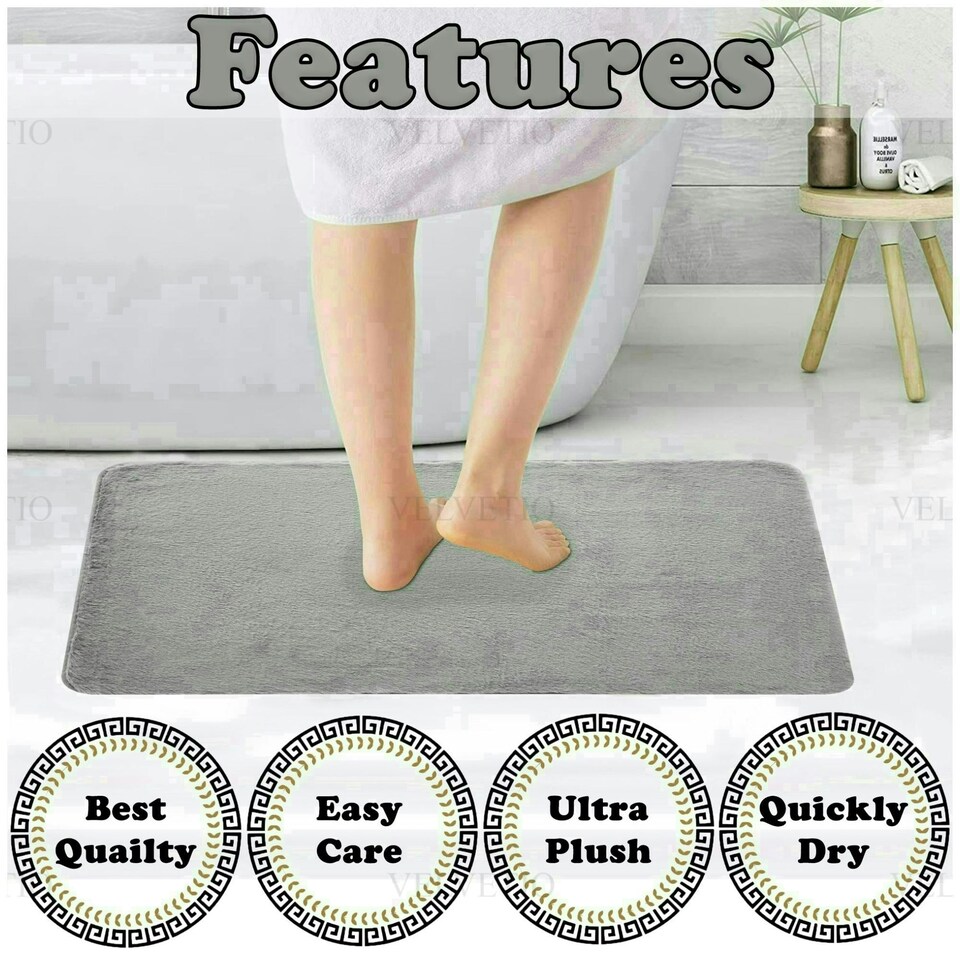 image 1 of VELVETIO Faux Fur Bath Mat Set Shaggy Super Soft Plush Anti Slip PVC Back Grey
