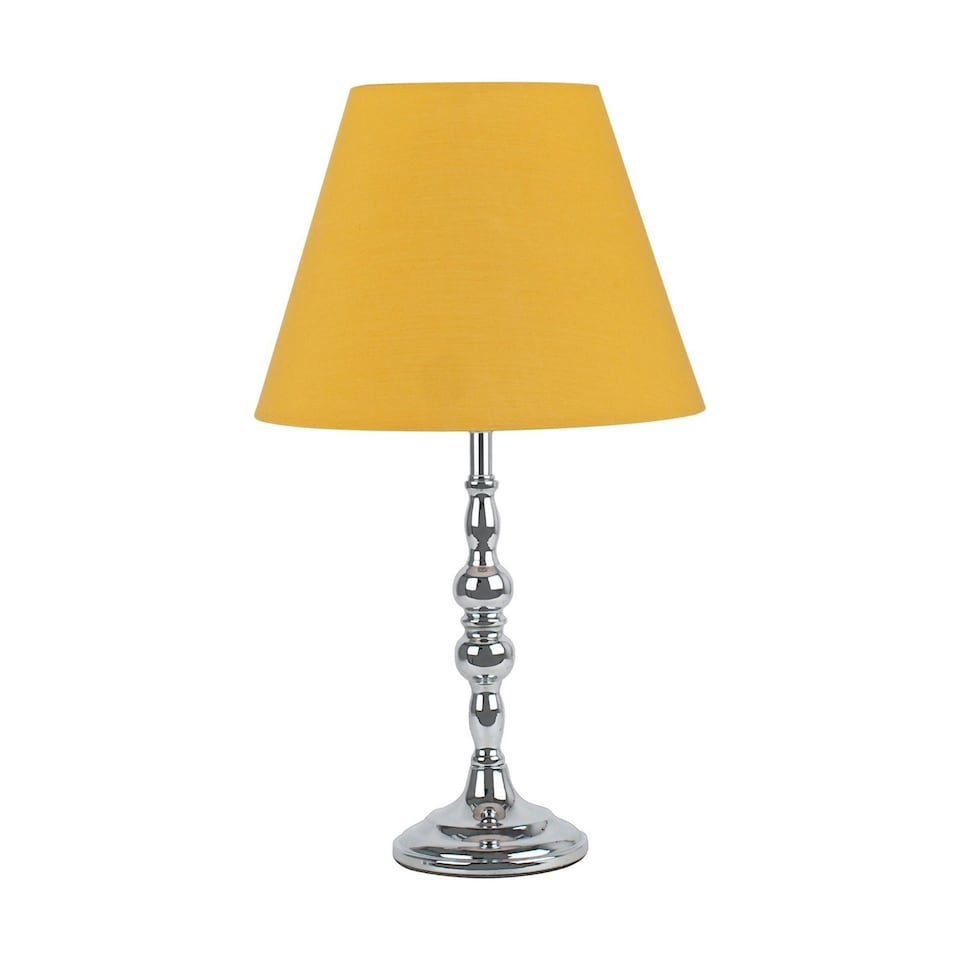 image 1 of Chrome Table Lamp with Decorative Stem and Ochre Shade Chrome | Red