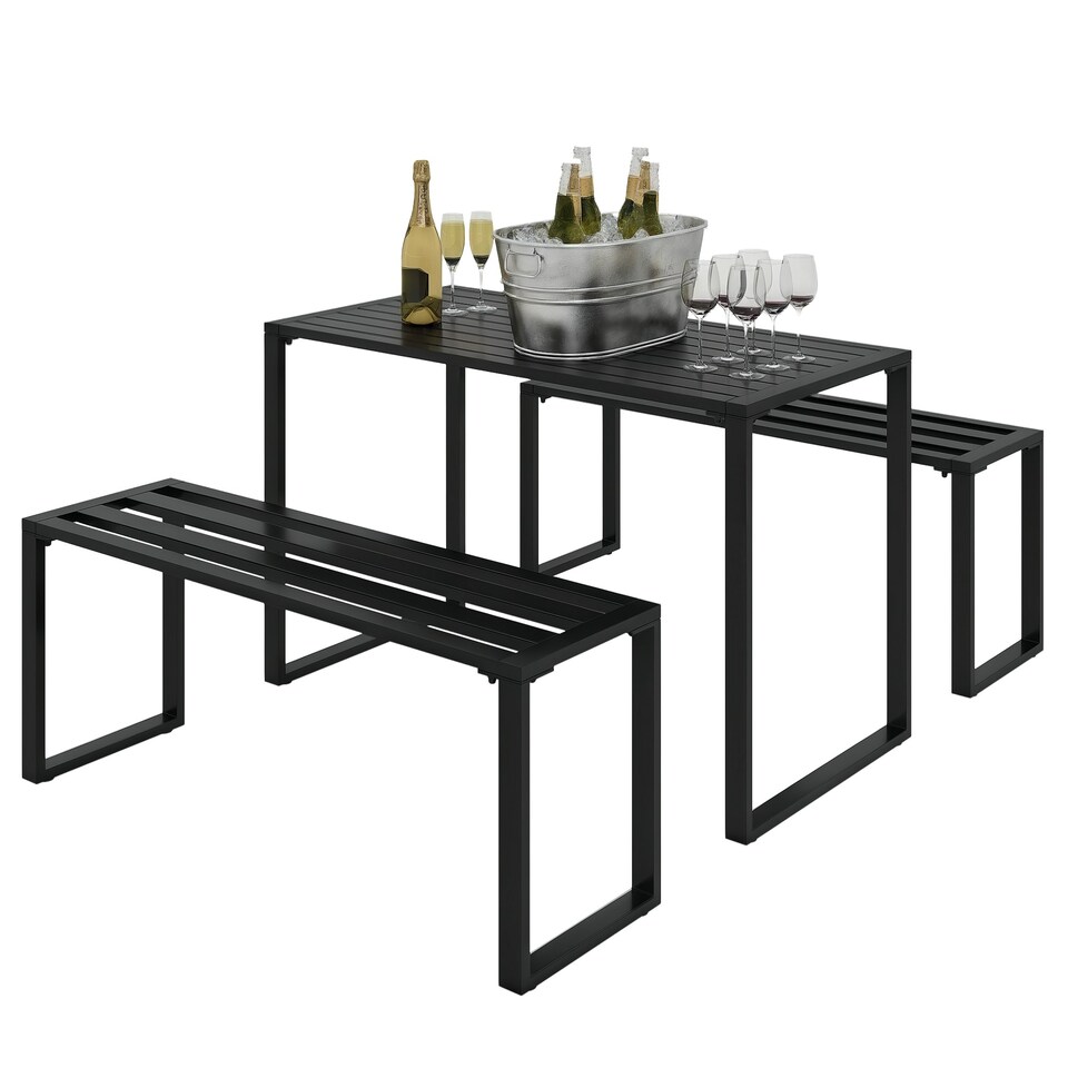 image 1 of Outsunny 3 Pieces Outdoor Dining Set Metal Picnic Table Bench Patio Garden