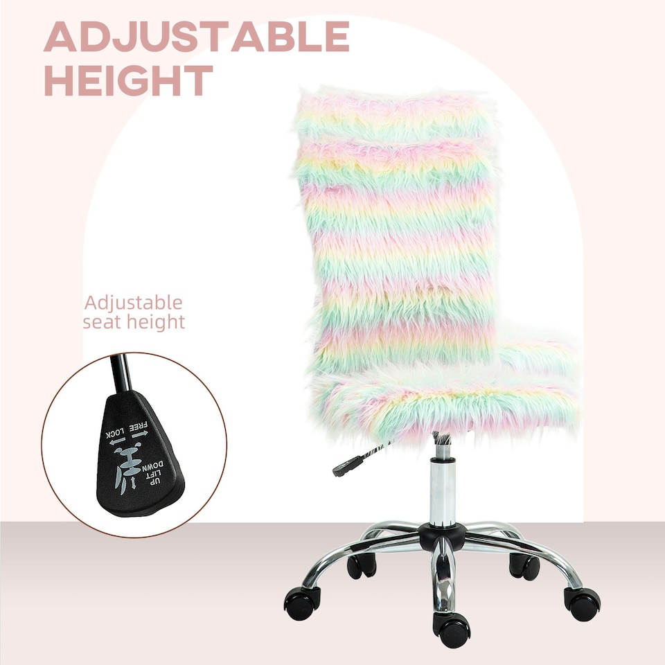 image 1 of HOMCOM Fluffy Makeup Vanity Chair with No Arm, Swivel Wheels, Multicolour