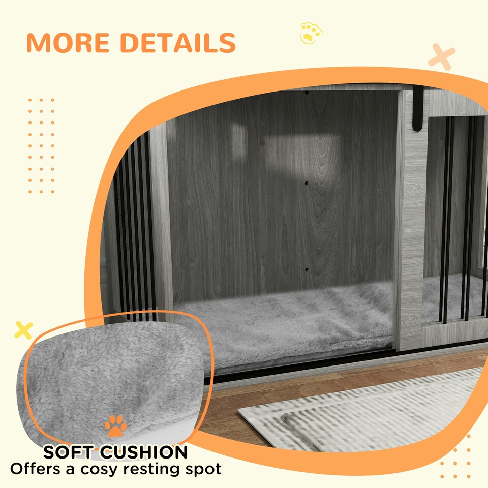 image 1 of PawHut Dog Crate Furniture with Removable Cushion for XL-sized Dogs - Grey