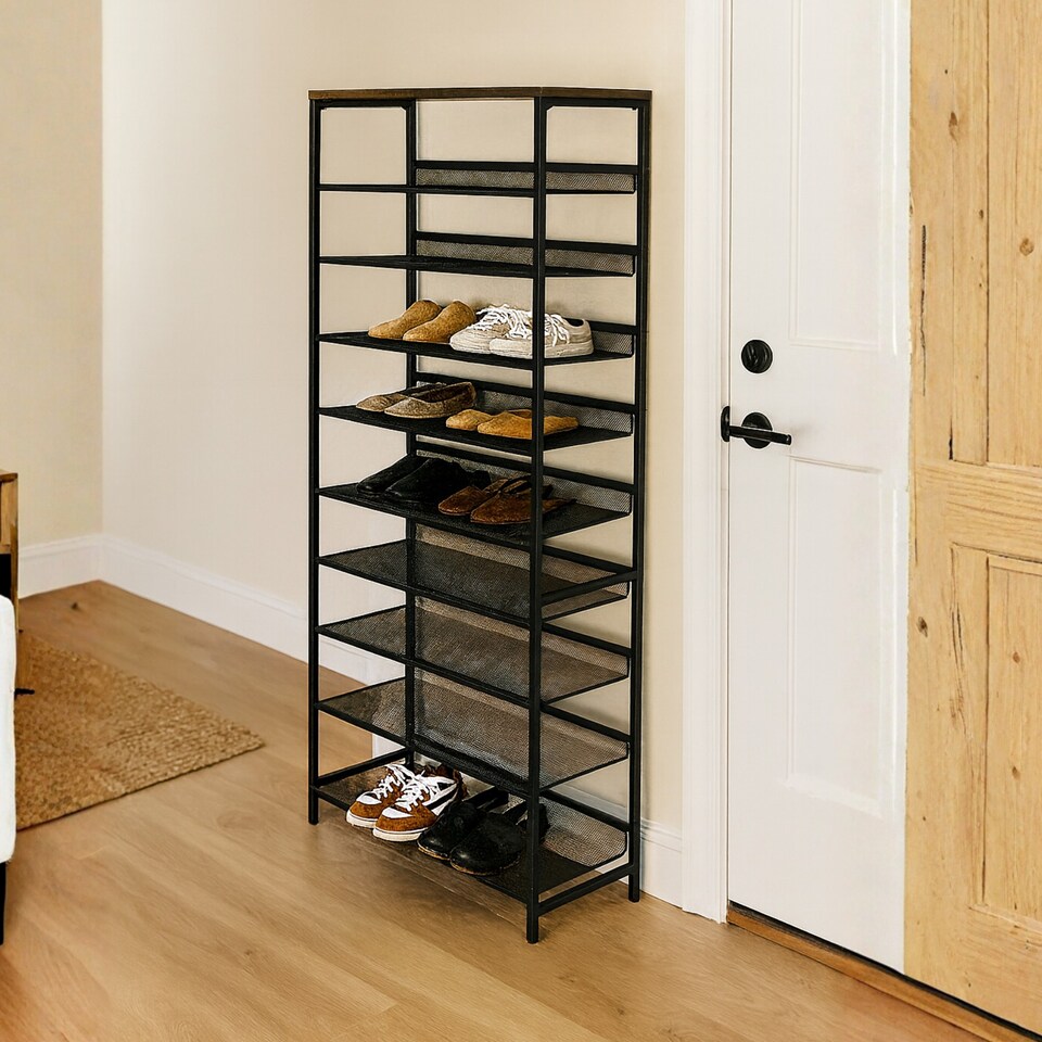 image 1 of Industrial 10 Tier Shoe Rack Hallway Organiser Rustic