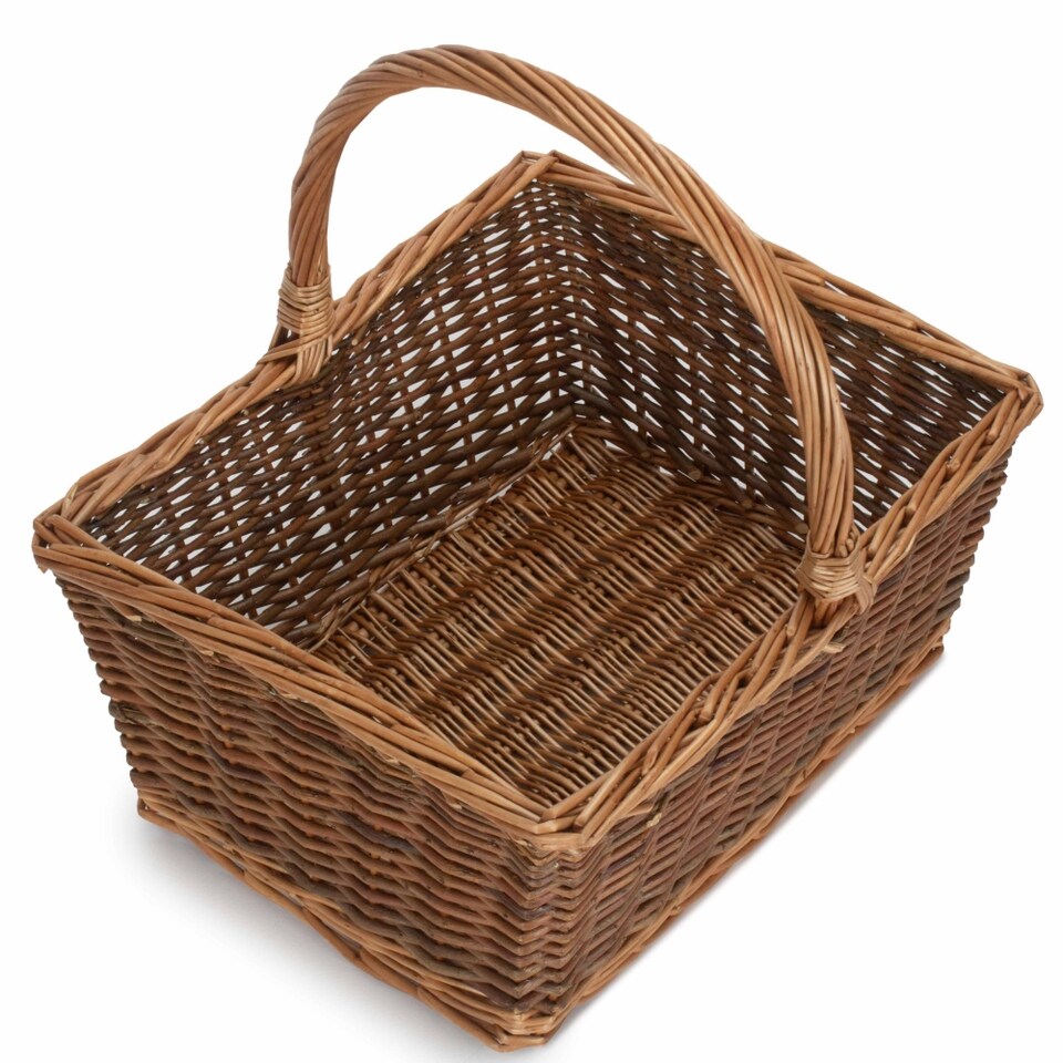 image 1 of Large Rectangular Unpeeled Willow Shopping Basket | Brown | Brown