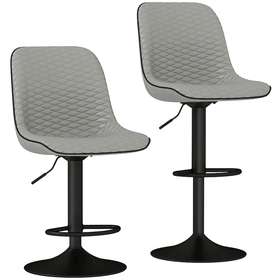 image 1 of HOMCOM Set of 2 Bar Stools, Adjustable Swivel Breakfast Barstools, Grey 