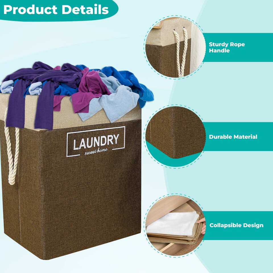 image 1 of 70L Collapsible Laundry Basket with Lid Portable Clothes Hamper