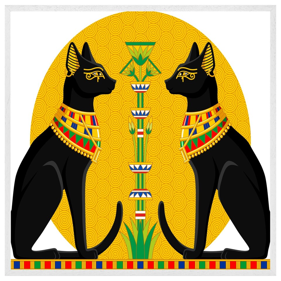 image 1 of Illustration of black egyptian cats with papyrus (Picutre Frame) White | M