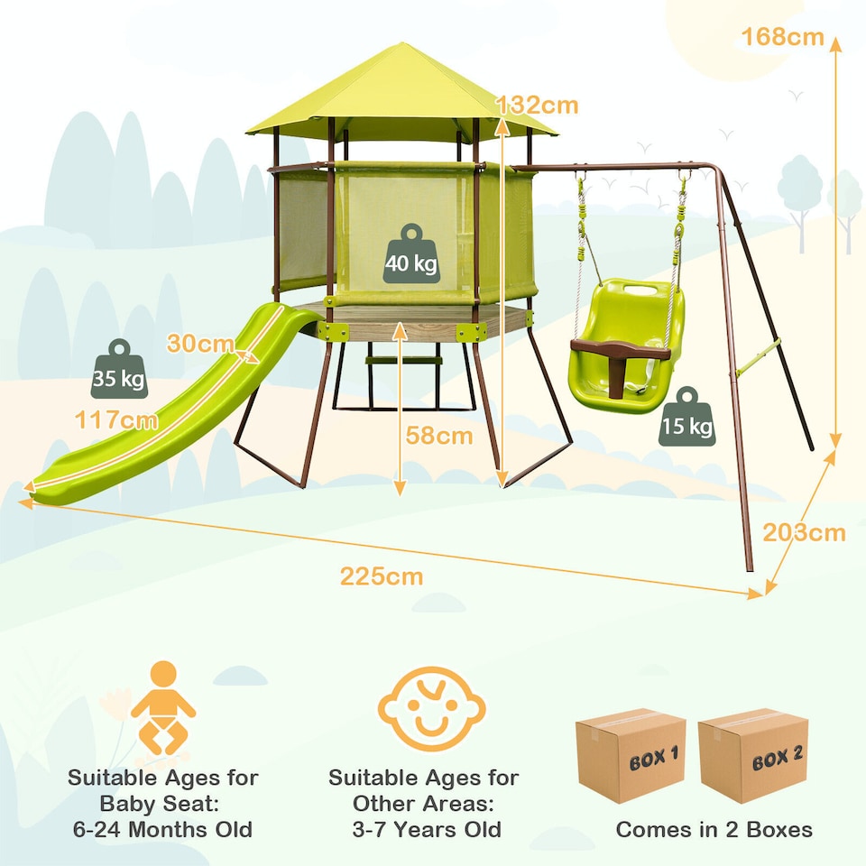 image 1 of COSTWAY 4-in-1 Toddlers Swing Set Outdoor Metal Playset Kids Backyard Playground