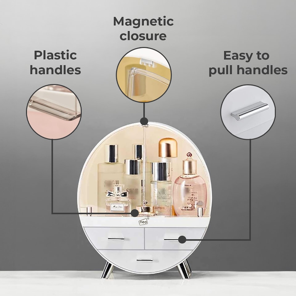 image 1 of Neo Off White 2 Drawer Round Cosmetic Organiser